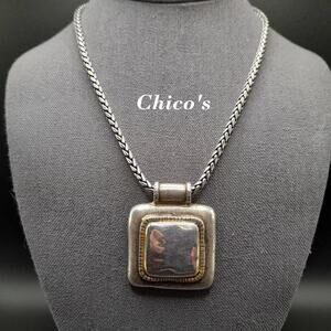 Chico's Silver Tone Pendant Necklace, Twisted Rope Chain, 20 1/2 Inches